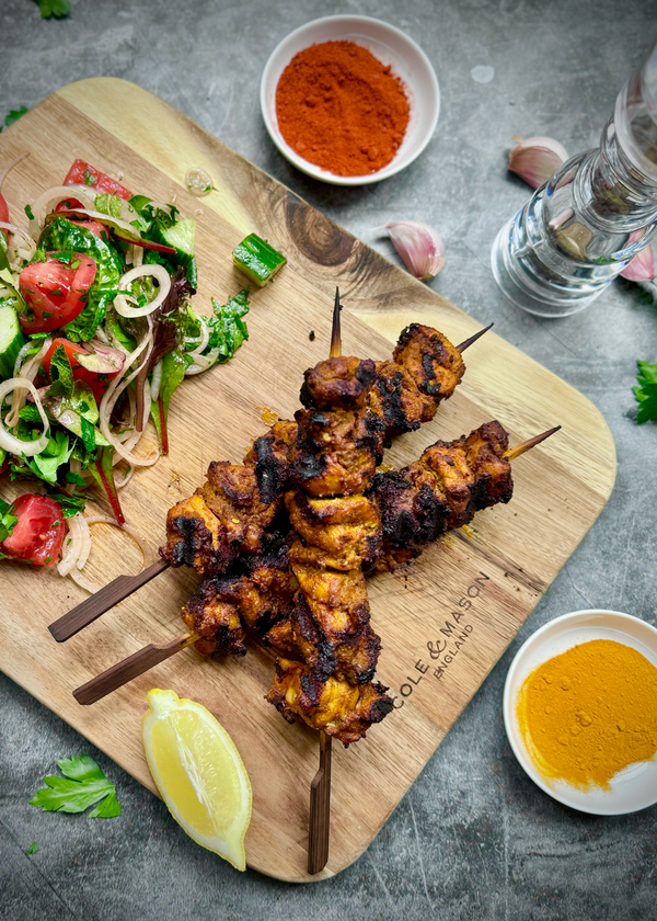 Indian Spiced Chicken Kebabs with Chunky Fresh Salad
